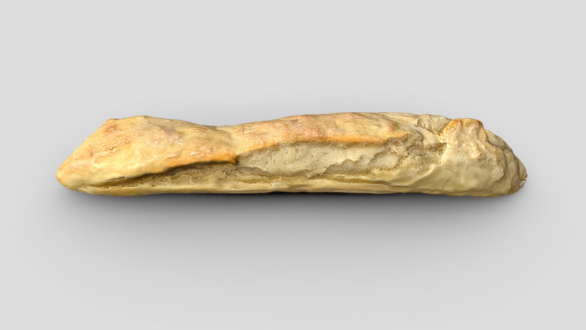 This is the first baguette I have ever made. The recipe is super simple, super fast, and it tastes really good!

3D scanned with 171 pics for the top, 121 pics for the bottom, processed in 2 combined clouds with Metashape

An entry for the baked goods scanning challenge :) - My first home made baguette - Buy Royalty Free 3D model by alban 3d model