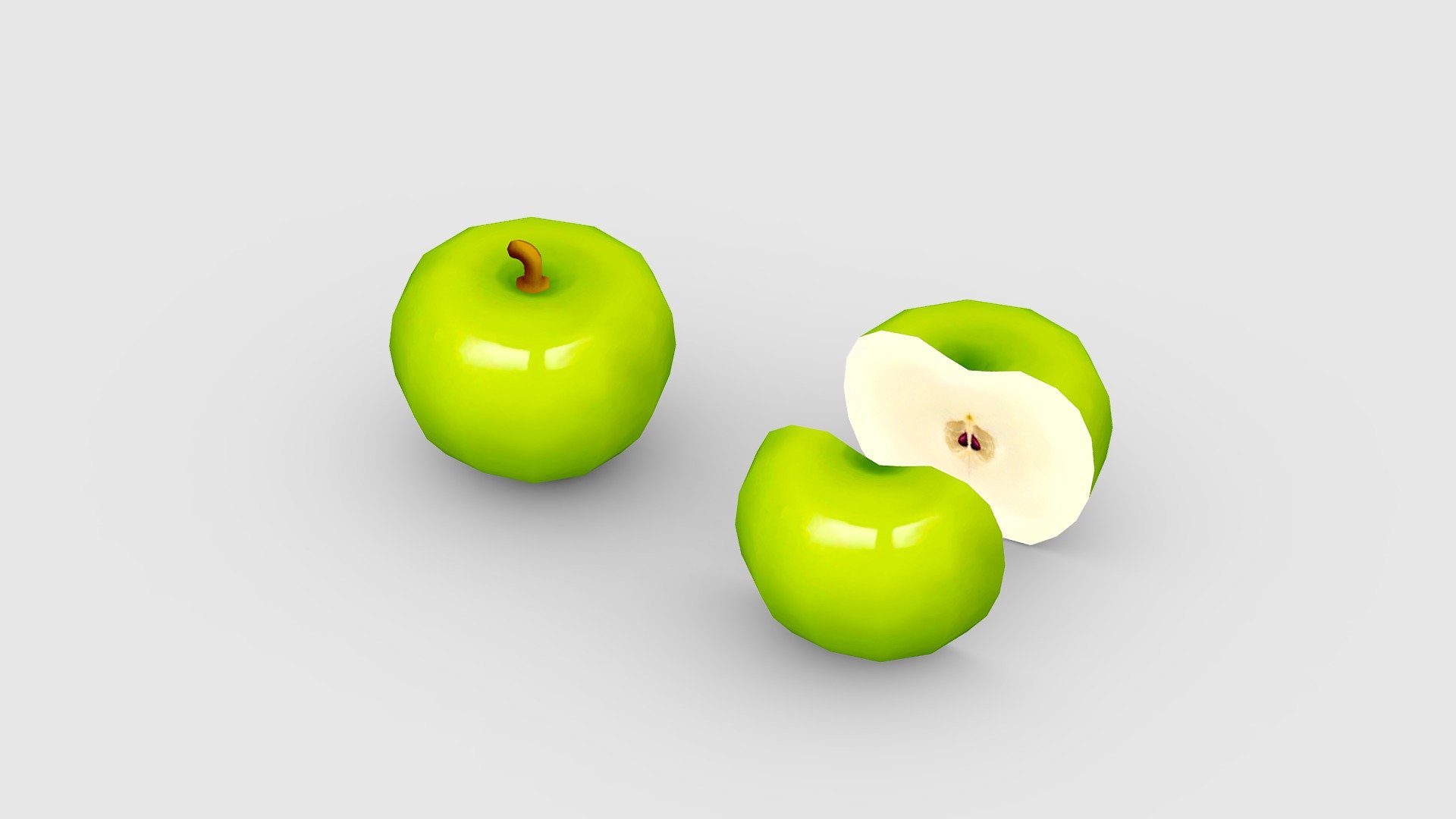 Cartoon green apple and slice Low-poly 3D model - Cartoon green apple and slice Low-poly 3D model - Buy Royalty Free 3D model by ler_cartoon (@lerrrrr) 3d model