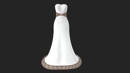 Female Strapless Bridal Gown train, white, girls, floor, long, with, wedding, dress, gown, beautiful, womens, elegant, length, bridal, embroidered, pbr, low, poly, female, strapless