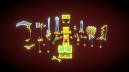 Elder Green Weapon & Tools pixel-art, blockbench, low-poly, minecraft