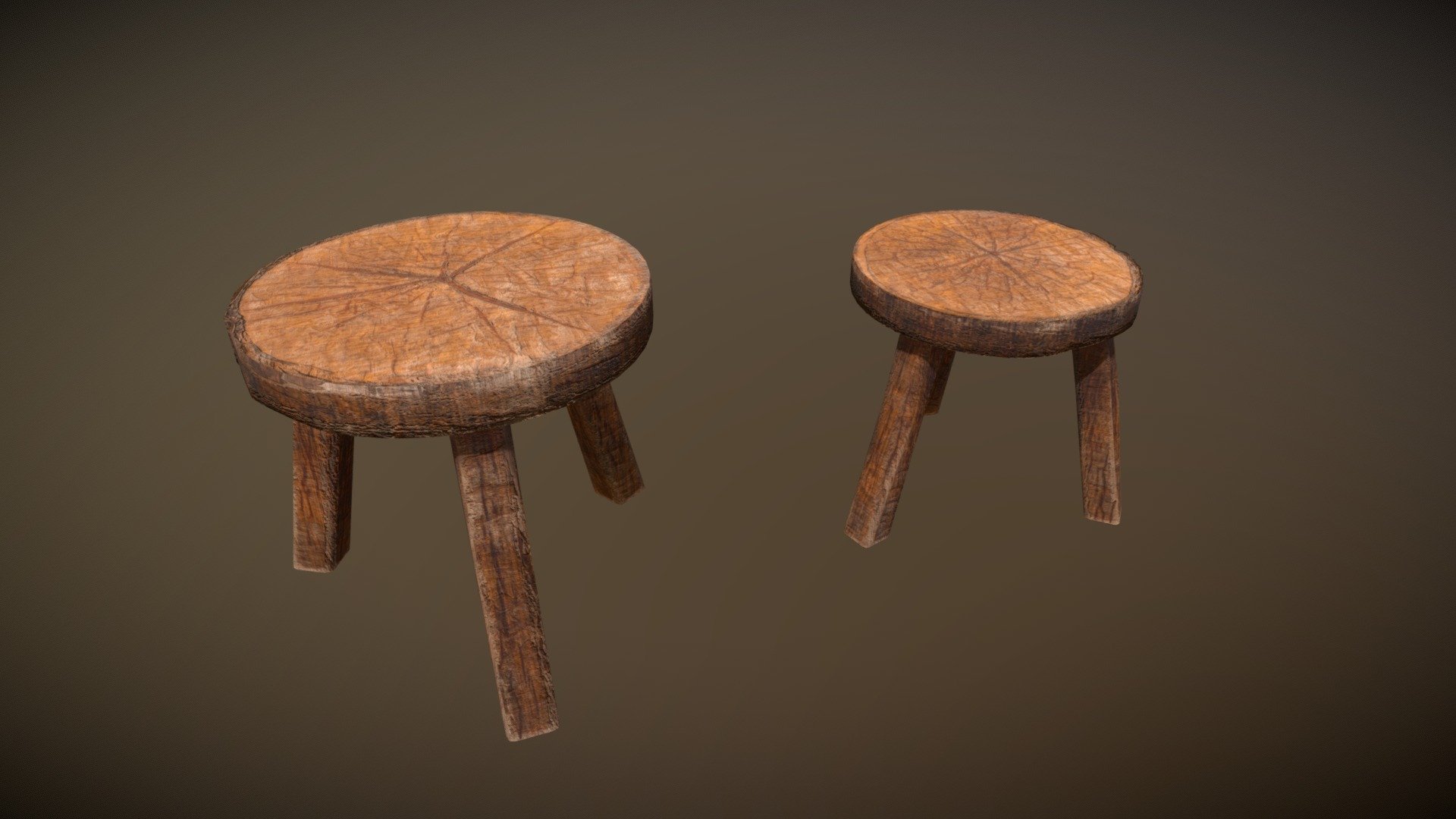 Medieval Wood Short Stools  3D Model. This model contains the Medieval Wood Short Stools  itself 

All modeled in Maya, textured with Substance Painter.

The model was built to scale and is UV unwrapped properly. Contains only one 4K texture set.  

⦁   1188 tris. 

⦁   Contains: .FBX .OBJ and .DAE

⦁   Model has clean topology. No Ngons.

⦁   Built to scale

⦁   Unwrapped UV Map

⦁   4K Texture set

⦁   High quality details

⦁   Based on real life references

⦁   Renders done in Marmoset Toolbag

Polycount: 

Verts 640

Edges 1306

Faces 676

Tris 1188

If you have any questions please feel free to ask me 3d model