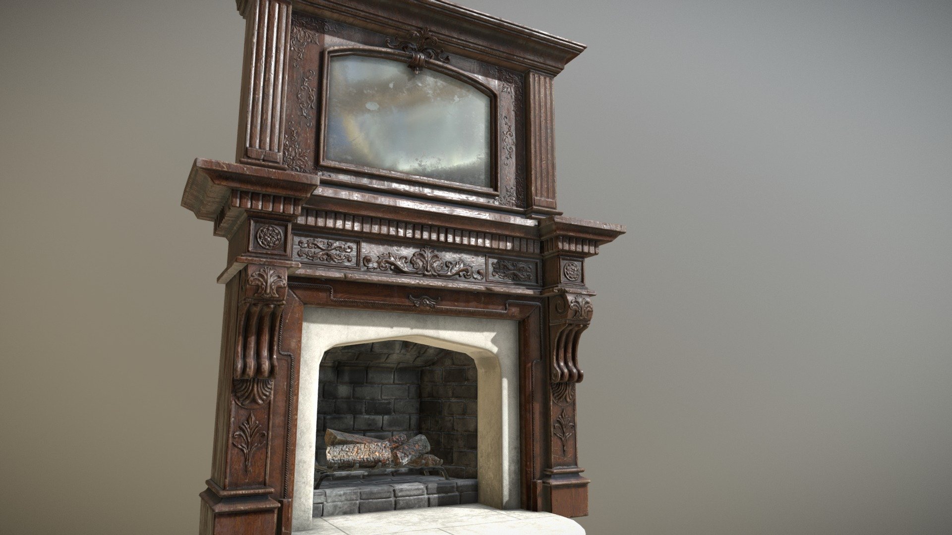 Hand sculpted antique fireplace 3d model