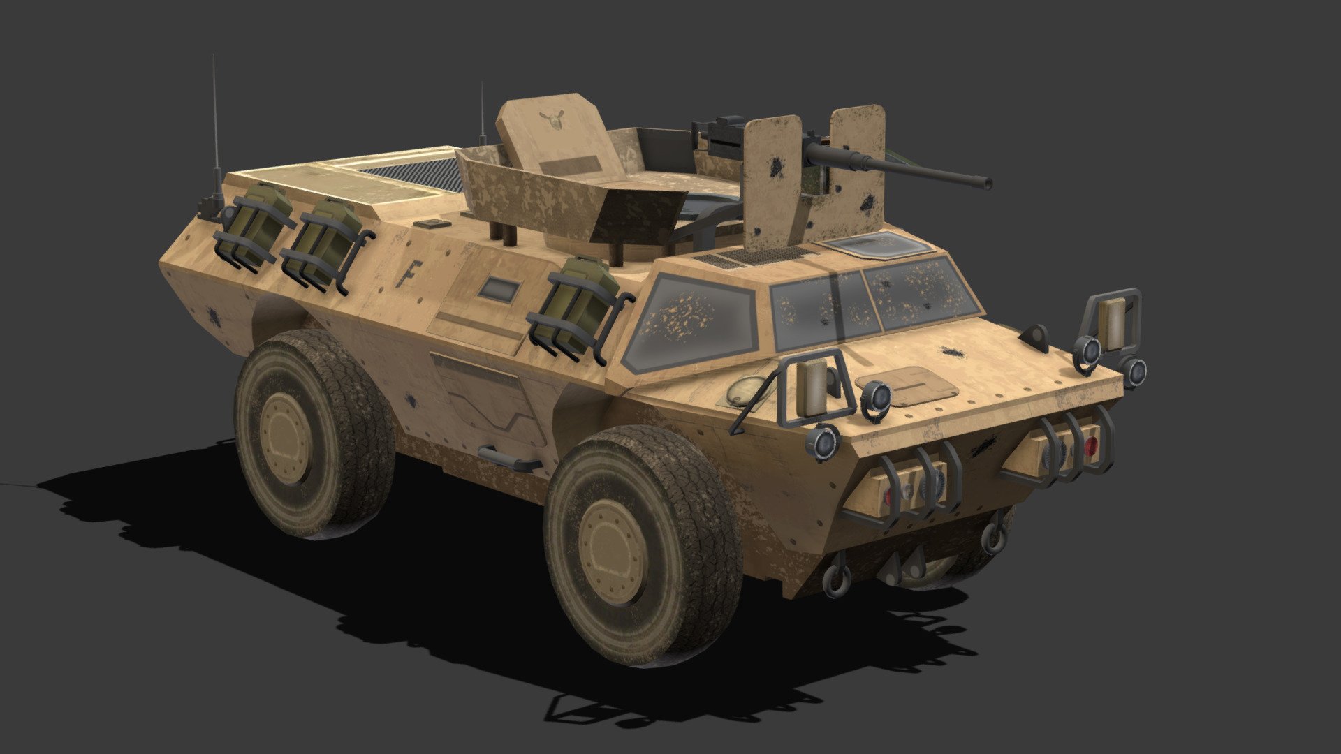 Tank Low-Poly # 4

You can use these models in any game and project.

This model is made with order and precision.

Separated parts (body. wheels. gun).

Very low poly

Average poly count: 15,000 tris.

Texture size: 4096/4096 (BMP).

Number of textures: 1.

Number of materials: 1.

Format: fbx.obj.max.mtl 3d model