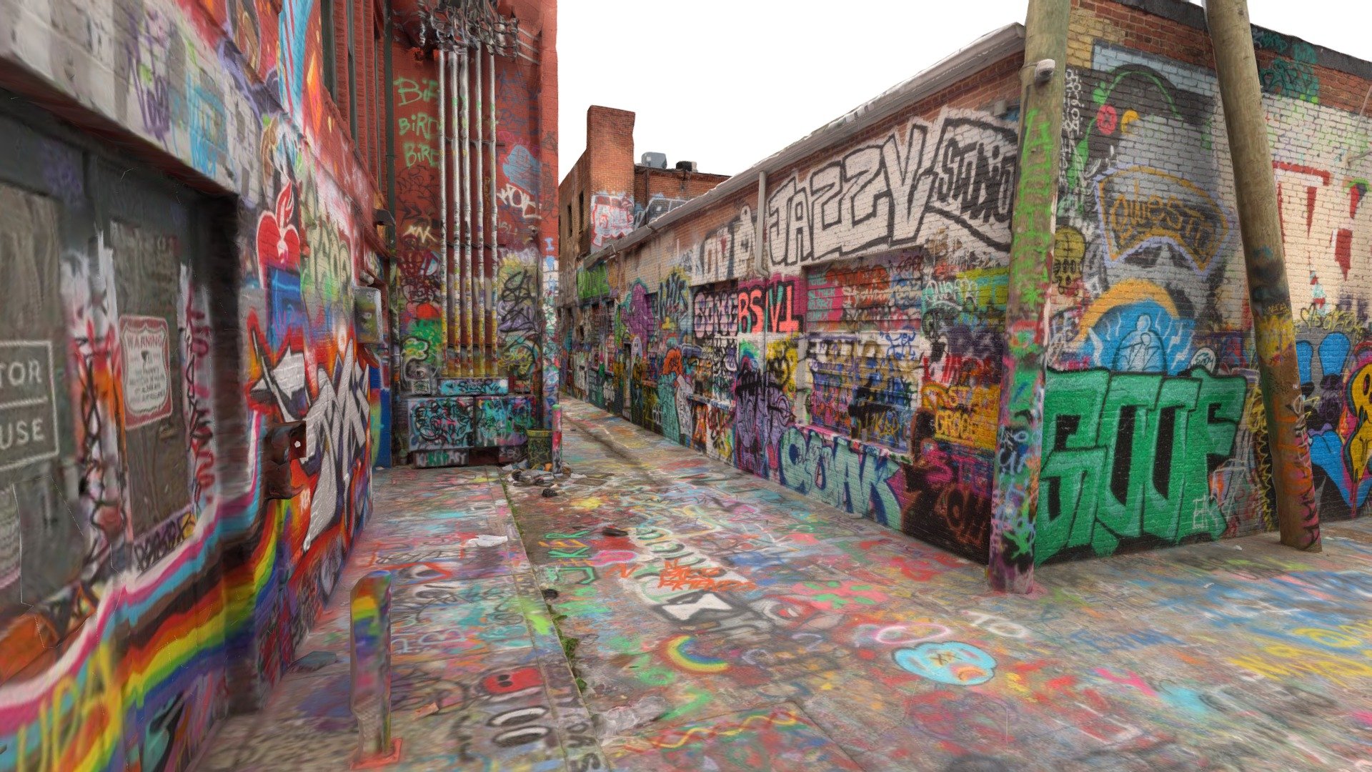 Baltimore's Graffiti Alley is the only spot in Maryland where graffiti is legal. It is always filled with vibrant street art and lots of color! For more information, visit this site.

Created using 1299 images taken with a Nikon D750 + DJI Mavic Mini and processed in Metashape 3d model