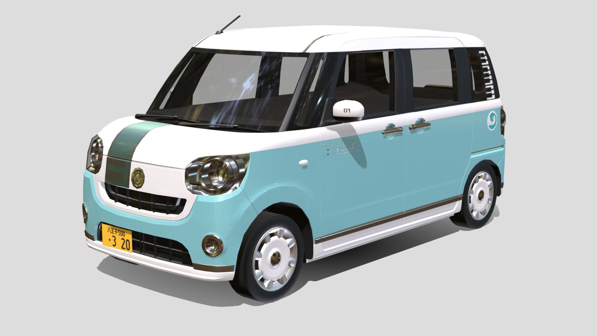 2016 Daihatsu Move Canbus, Miku Edition! Made in a weekend as part of a tutorial on how to model a simple car for a friend, it turned out quite well! - 2016 Daihatsu Move Canbus Miku Edition - 3D model by Ezo (@EzoYEAHH) 3d model