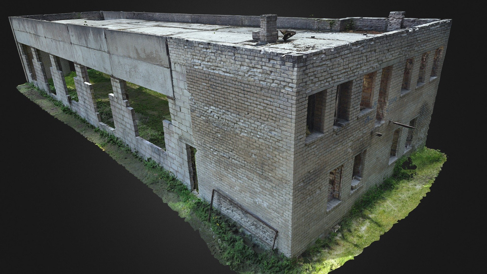 3D scan of an abandoned soviet building in a field.

Large concrete blocks, large windows, empty roof. 

With normal map.

If you are interested in even higher poly count (200 million triangles) - feel free to message me.  - Abandoned Brick Soviet Building - Buy Royalty Free 3D model by Abandoned Scans (@realMrAnderson) 3d model