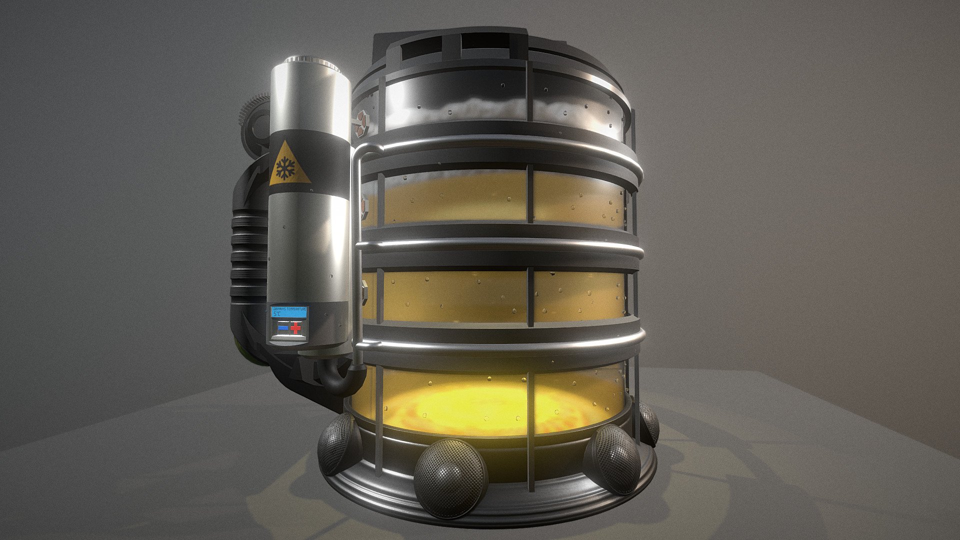 Here is my beer mug wip-4 for the Sketchfab Freeform Challenge: GDC Beer Bust!



Here are some new update for my beer mug.



The Beer-portal its activated :)





The speaker grid had too many polygons, so I created a 1k normalmap for it.



My to do-list for this:




Grip for the thumb (done)

Cooling-unit and pipe-system for the liquid nitrogen (done)

Condensation drops (done)

Beer-payment-system (done)

carbon dioxide bubbles (done)

Cartridge for restoring the carbon dioxide (done)

Sound-system (done)

Beer-portal-system (done)

Beer planet (open)

Low-Poly model and textures (~30% done)

Modeled, textured, rigged and animated in Blender as usual :)
https://www.blender.org/download - [WIP-4] Infinite Beer Mug From The Future - Download Free 3D model by 3DHaupt (@dennish2010) 3d model