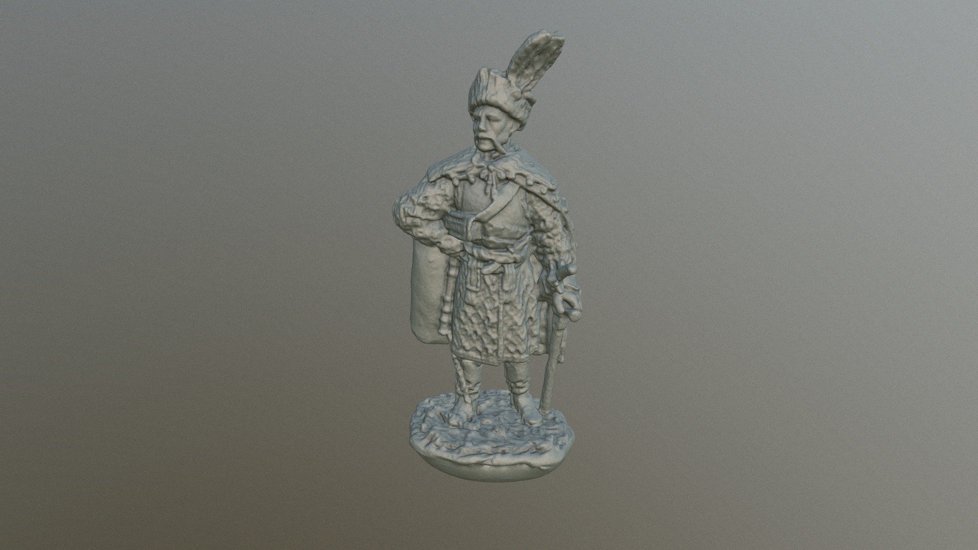 This Sculpture of Cossack model was scanned by the D3D-s scanner. Note how accurately even the smallest details are captured. Look at the precision of the edges. Find more information about the scanner at www.d3d-s.com Size of the model: 35x30x70 mm 

All flaws of the model are present on the original tin model 3d model