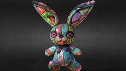 Patchwork bunny ragdoll bunny, cute, toy, textile, doll, hipoly, ragnarok, patchwork, character, game