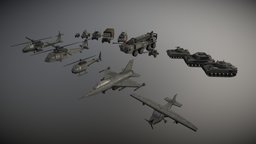 Military Vehicles pack in low-poly truck, vehicles, fighter, prop, pack, atlas, btr, jet, apc, tank, atv, howitzer, low-poly-model, mobile-ready, low-poly, blender, lowpoly, military, plane, helicopter, turret-weapon
