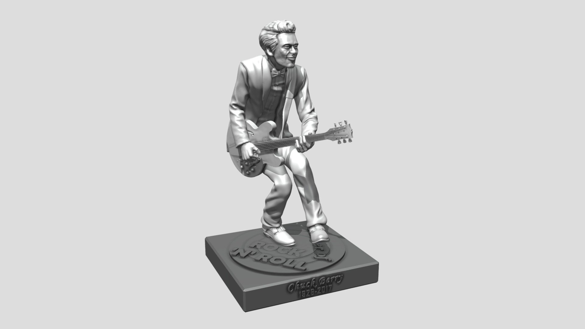 Father of Rock n Roll' Chuck Berry

zip file contains 7 parts stl file and 1 obj
you are free to scale it. Zip file contains obj and stl - chuck berry 3d printing - Buy Royalty Free 3D model by ronnie_yonk 3d model