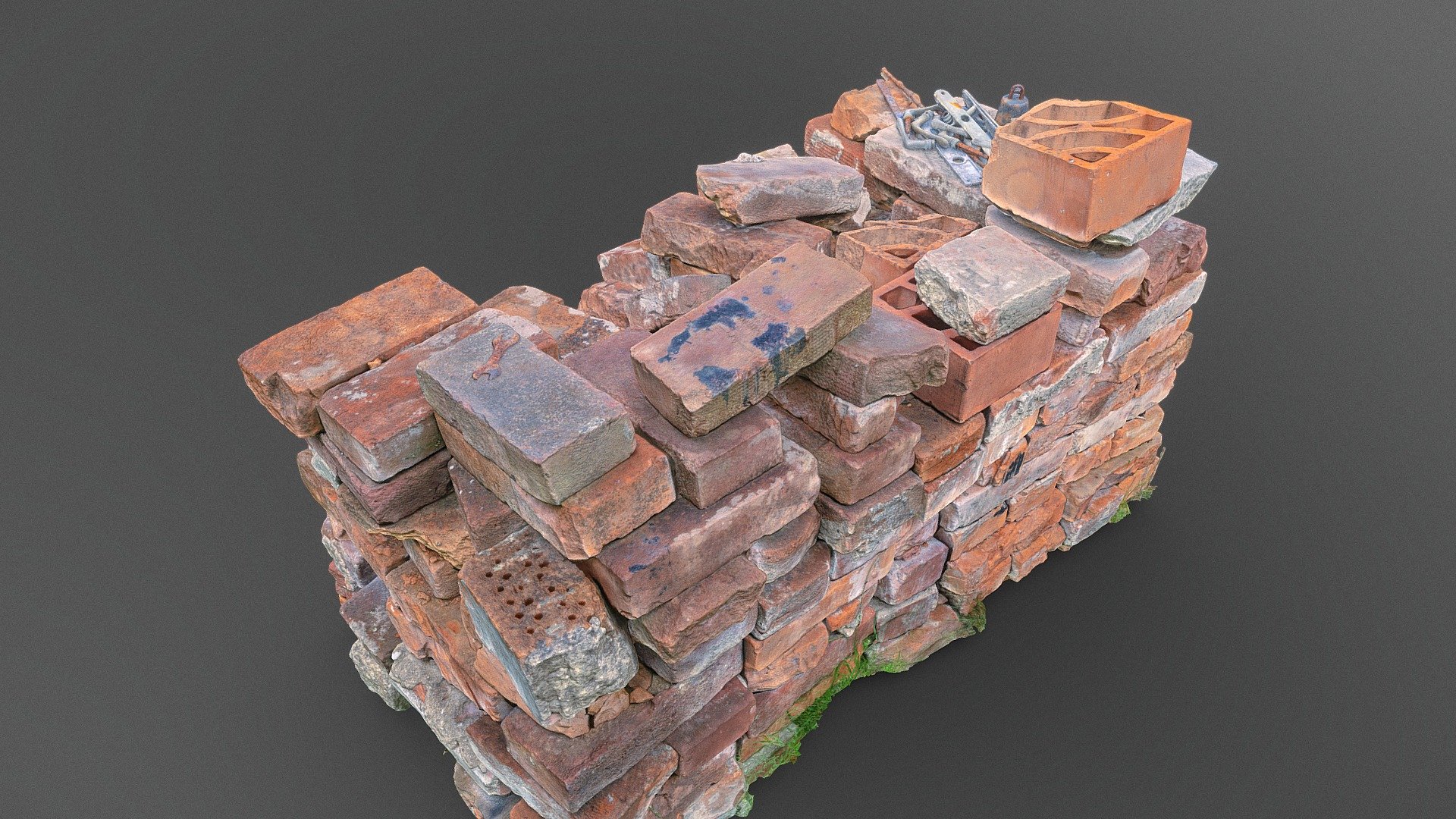 Stacked bricks pile with some other material and details

photogrammetry scan (150x24MP), 3x16K textures + HD Normals - Stacked bricks - Download Free 3D model by matousekfoto 3d model