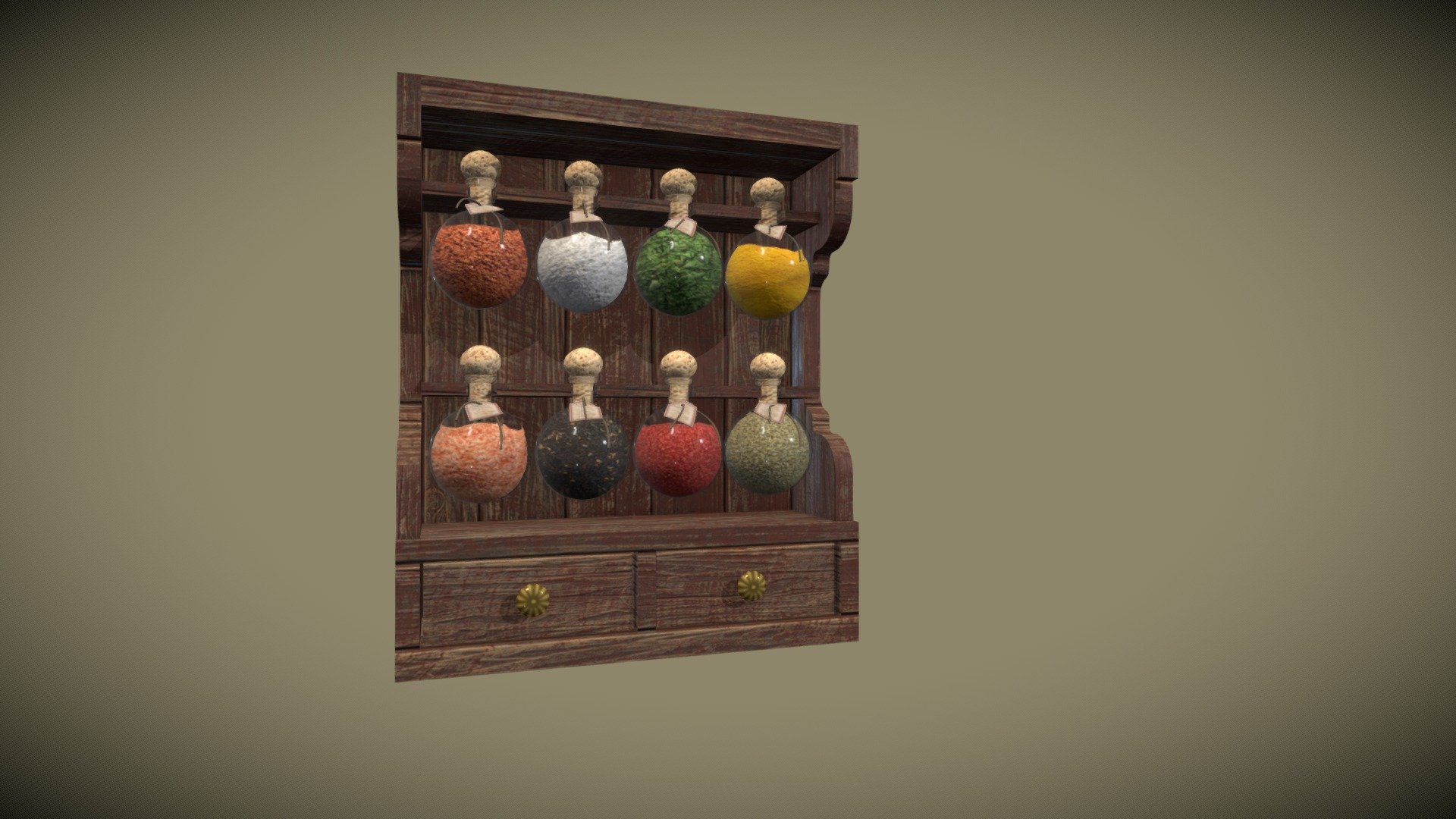 Could also be a potion shelf with a texture swap. Based on a real spice rack - Spice Rack - Download Free 3D model by tabitown 3d model