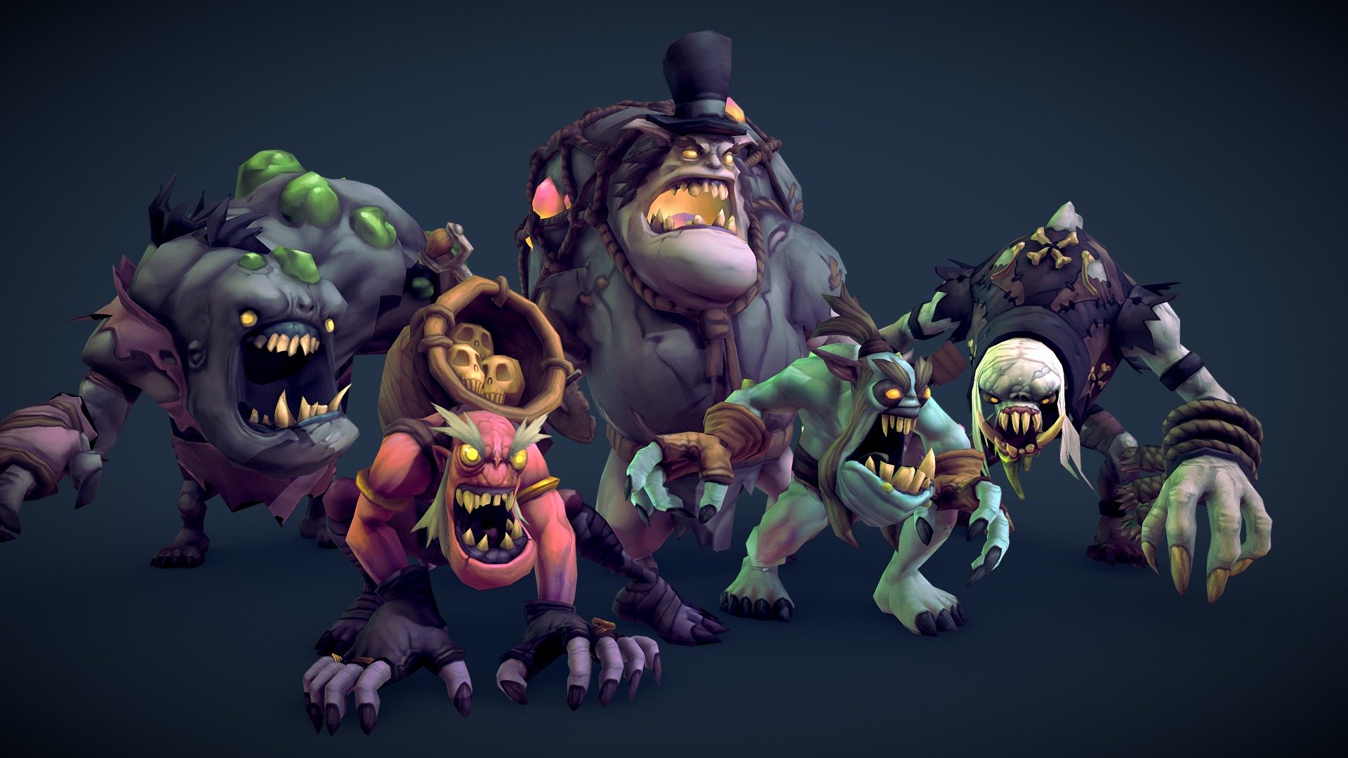 The ghouls boss with his crew of undead grave robbers. Check out their animations here:



Ghoul 

Ghoul Boss 

Festering Ghoul 

Grotesque Ghoul 

Scavenger Ghoul - Ghoul Crew - Hand Painted Series - Buy Royalty Free 3D model by BitGem 3d model