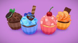Colourful Cupcakes food, fruit, cute, orange, cherry, cupcake, leaf, candy, chocolate, stylised, unlit, kawaii, dessert, sweets, colourful, oreo, marshmallow, blueberry, cupcakes, substancepainter, handpainted, blender, stylized