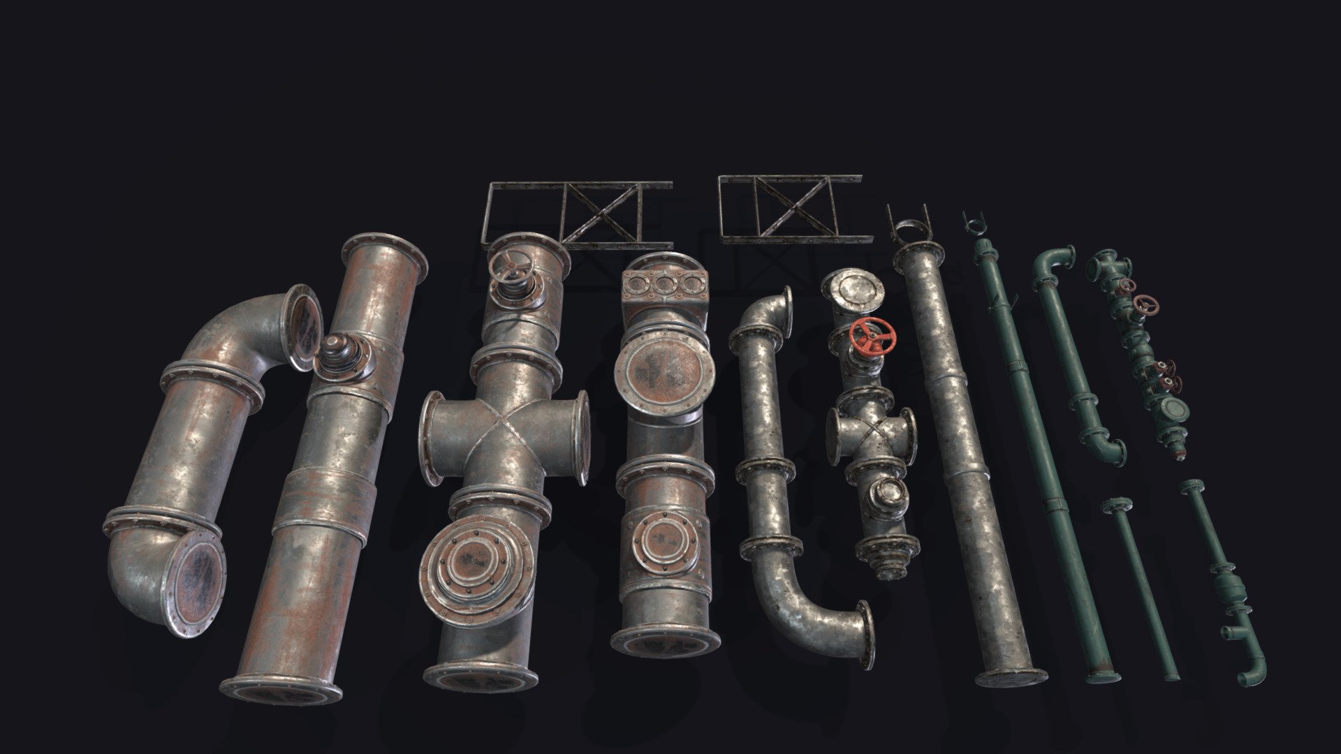 Support me on Patreon: https://www.patreon.com/feivelynart

Game ready low poly pipes, in four sizes, 
PBR textures, no LODs

Made in part with Autodesk educational software, no commercial use allowed - Industrial Set - Modular Pipes - Download Free 3D model by Feivelyn 3d model