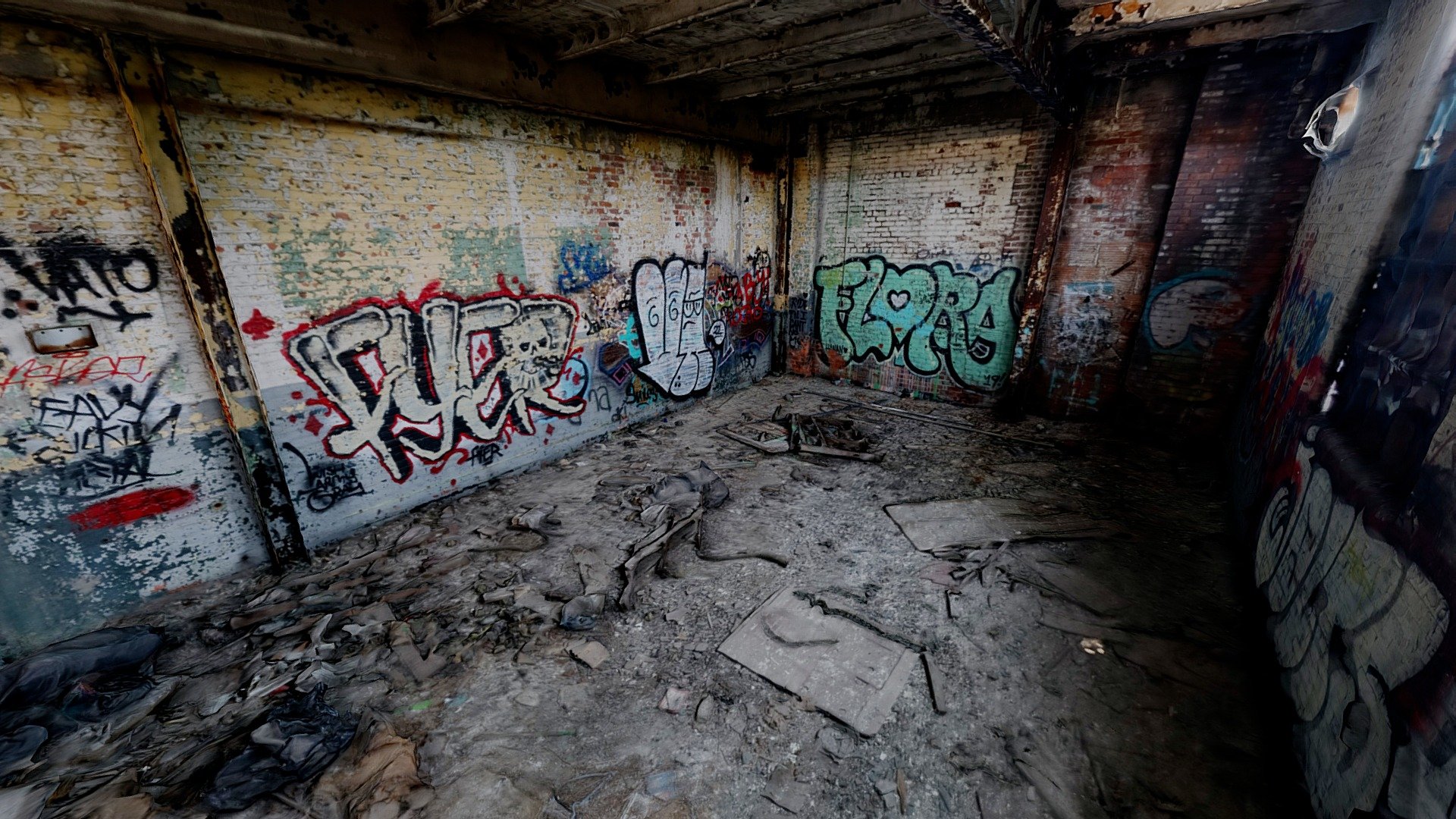 A professional 3D scan of a graffiti-rich warehouse. This model showcases the raw, vibrant energy of Detroit's street art, meticulously captured using a Canon EOS R camera and processed in reality capture. 

Ideal for urban scenes, game environments, or any project in need of a touch of edgy realism 3d model