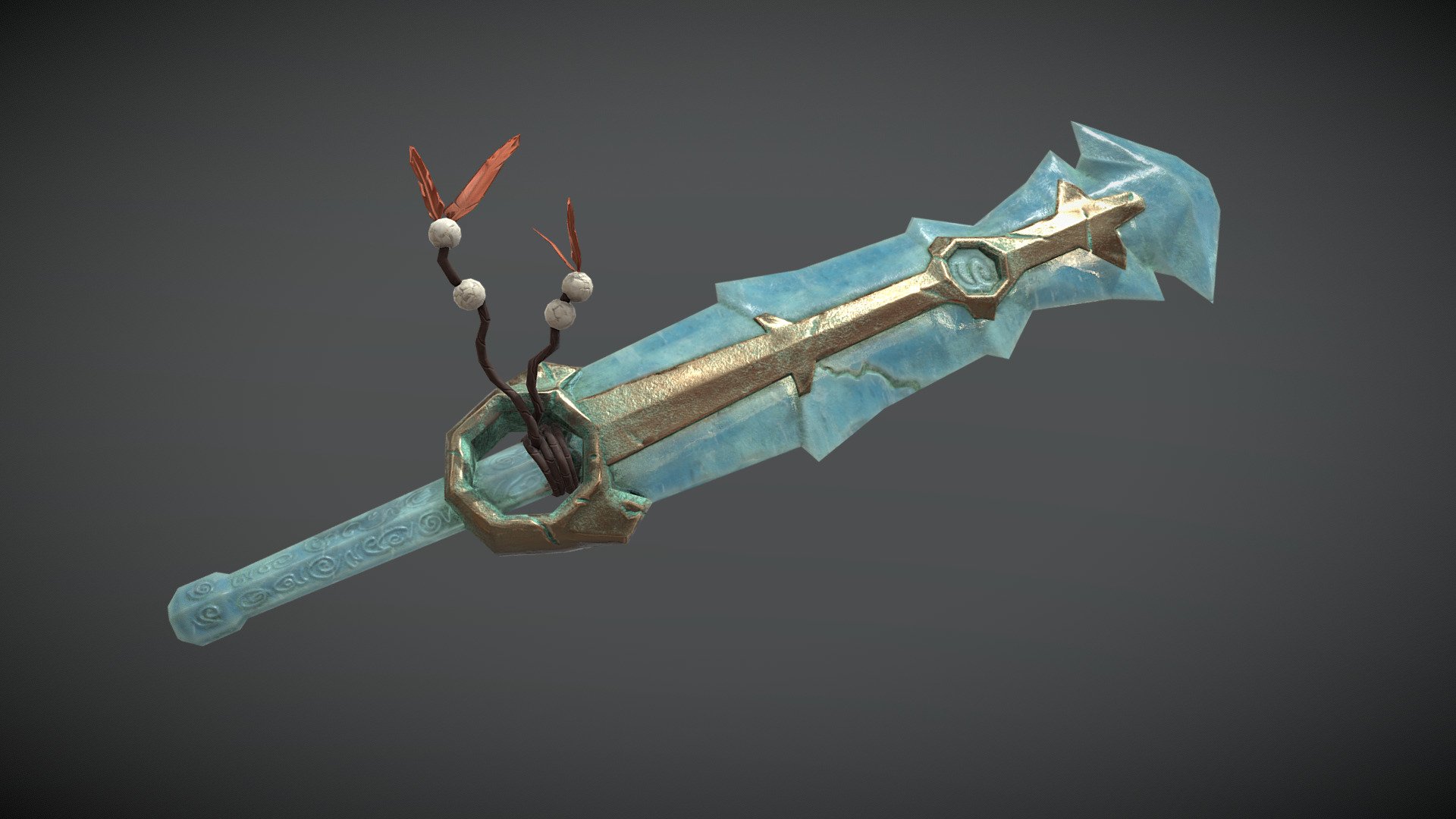 Fantasy crystal weapon for this week #SketchfabWeeklyChallenge 

 Magic blue sword made of ice of magic cristal whith bronze elements and tribal decorations.

 Asset contains 4K PNG textures of Base Color, Metalness, Roughness, Normal and EmissionTransparency (one texture) - Lowpoly stylized fantasy crystal sword - Buy Royalty Free 3D model by Scritta 3d model