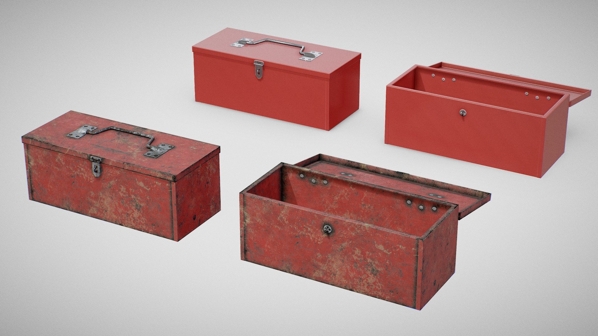 3D model of a toolbox created using reference pictures.

3D Models:





Modeled using Blender 2.80 Beta.




Lowpoly models (340 verts).




BLEND, FBX, OBJ, STL and DAE formats.



Textures:





Created with Substance Painter.




2 Texture Packs (Clean and Dirty).




2K 8-bit PNG format.




PBR Metal/Roughness standard.


 - Toolbox - Generic 02 (Clean and Dirty) - Buy Royalty Free 3D model by Fabio Orsi (@fabioorsi) 3d model