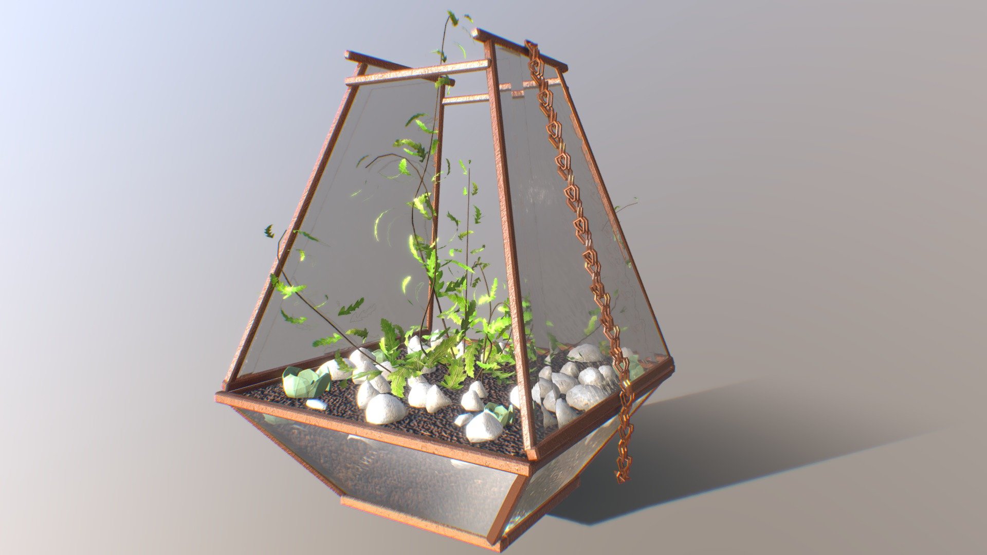 This week we had to create a potted plant. I've always liked the look of terrariums, so that's the kind of style I tried to go with 3d model