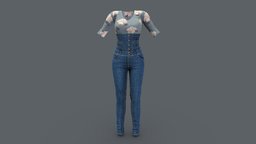 Female High Waist Jeans Floral Top Combo in, style, high, fashion, girls, top, clothes, pants, daily, jeans, beautiful, floral, casual, womens, jumpsuit, pretty, wear, crop, denim, waist, pbr, low, poly, female, street, tucked