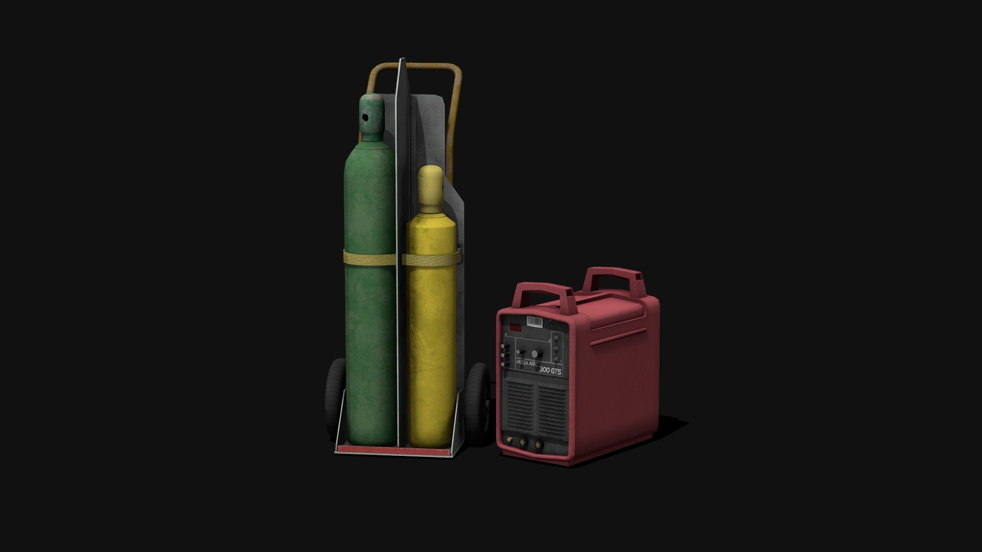 A simple cart with two gas tanks on it and an old welder 3d model