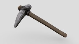 Primitive Pickaxe wooden, primitive, ready, survival, tool, pickaxe, weapon, asset, game, low, poly, stone