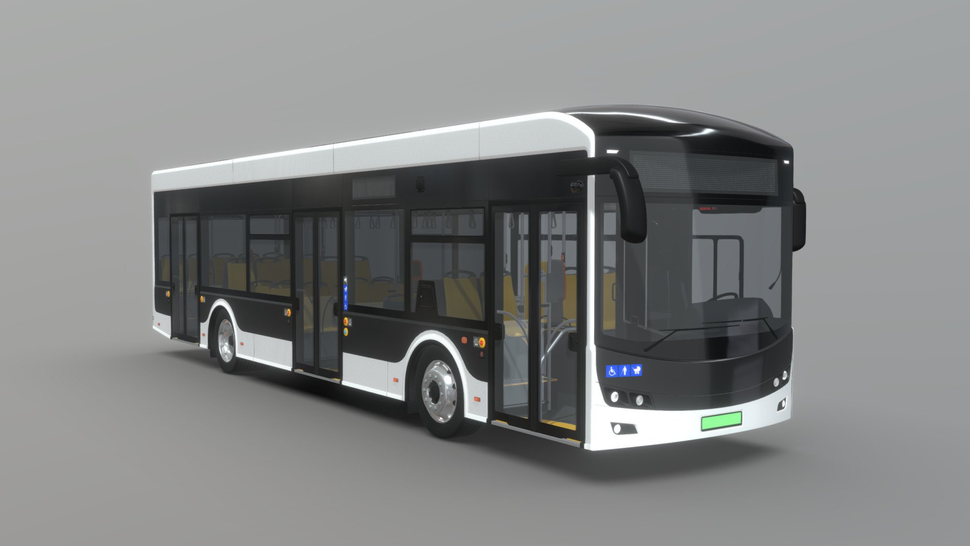 II generation of my low-floor, emission-free, electric city bus. Compared to the previous generation, the new model has undergone a slight lifting of the exterior. The interior has changed as well. By repositioning the engine and moving some of the batteries and other equipment to the roof of the bus, the number of seats was increased from 26 to 33 seats. The length is still 12000mm and the height is 3300mm.
(From the technical point of view, the steering wheel was seperated from the desk and is now a seperate object.) - Electric City Bus II Gen [Full Interior] - Buy Royalty Free 3D model by KolorowyAnanas 3d model