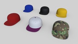 Baseball Caps hat, base, baseball, style, cap, set, fashion, pack, collection, caps, accessory, print, colors, 2, colorful, rap, hiphop, character, low, poly, sport, ball, clothing, mbl