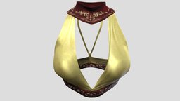 Gold Halter Top With Red Collar neck, steampunk, ancient, red, princess, tribal, club, fashion, top, clothes, with, mayan, cut, v, collar, wear, backless, crop, choker, halter, pbr, low, poly, female, fantasy, gold, egypty