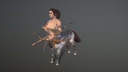 Centaur Female warrior, archer, centaur, pbr, lowpoly, horse, creature, animated, fantasy, rigged, centaurfemale