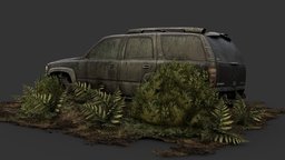 Overgrown SUV green, modern, truck, abandoned, plants, suv, van, post-apocalyptic, urban, rusty, ruined, decay, derelict, overgrown, post-apoc, vehicle, scan, car