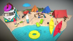 Diorama camping, playa, 3dmax-modeling, 3denvironment, substancepainter, substance, carav