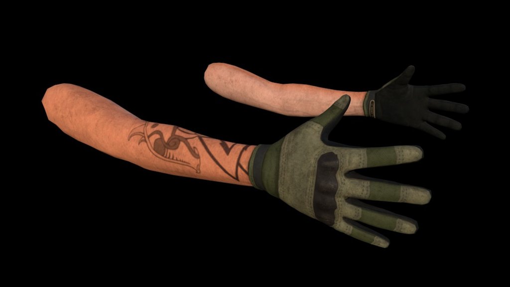 A while back I helped out a friend and created a set of combat FPS-hands. You can see them in use here https://youtu.be/CjlrTHweQKg.
Download link to fully rigged, game-ready hands with textures (Inc. SSS), futuristic PDA, and the AR in the video shared upon request 3d model