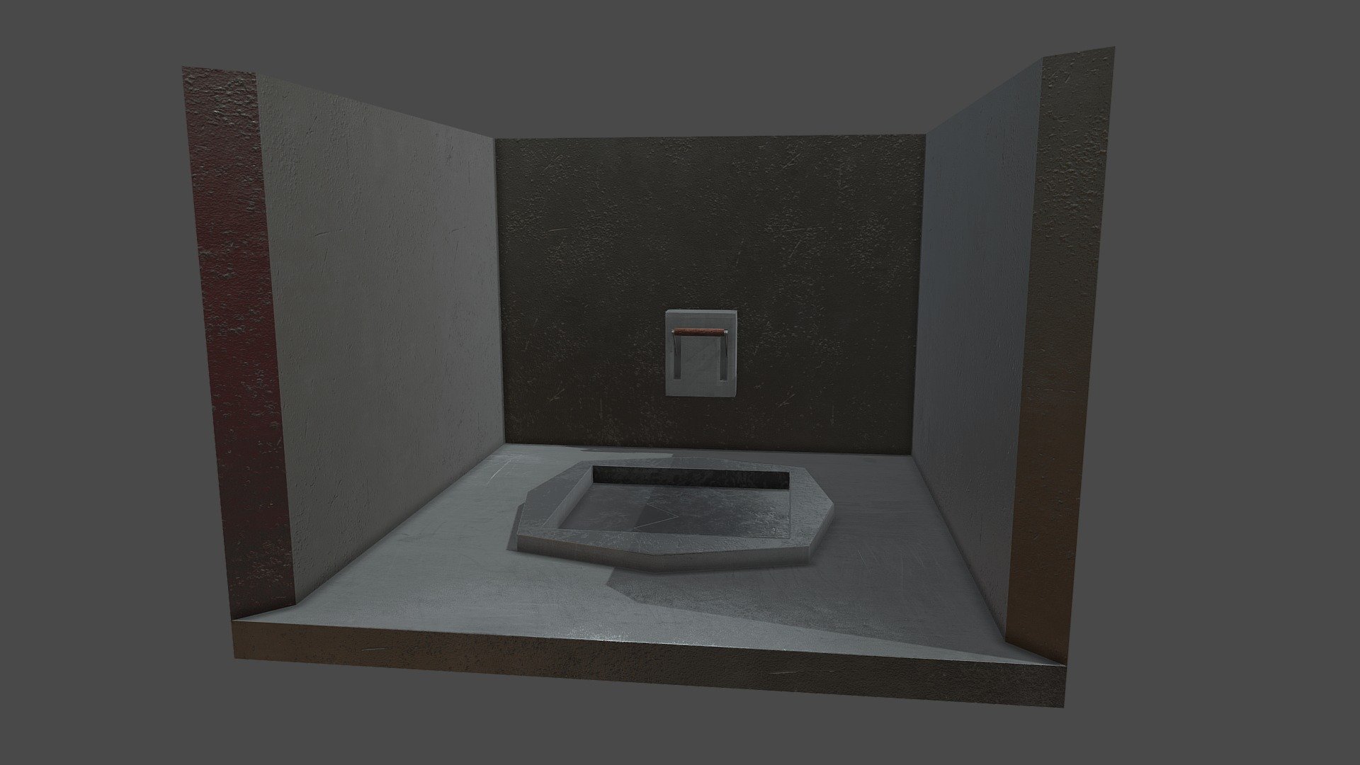 A trap door in a vaguely scientific room, with a lever that activiates it on the wall behind it 3d model