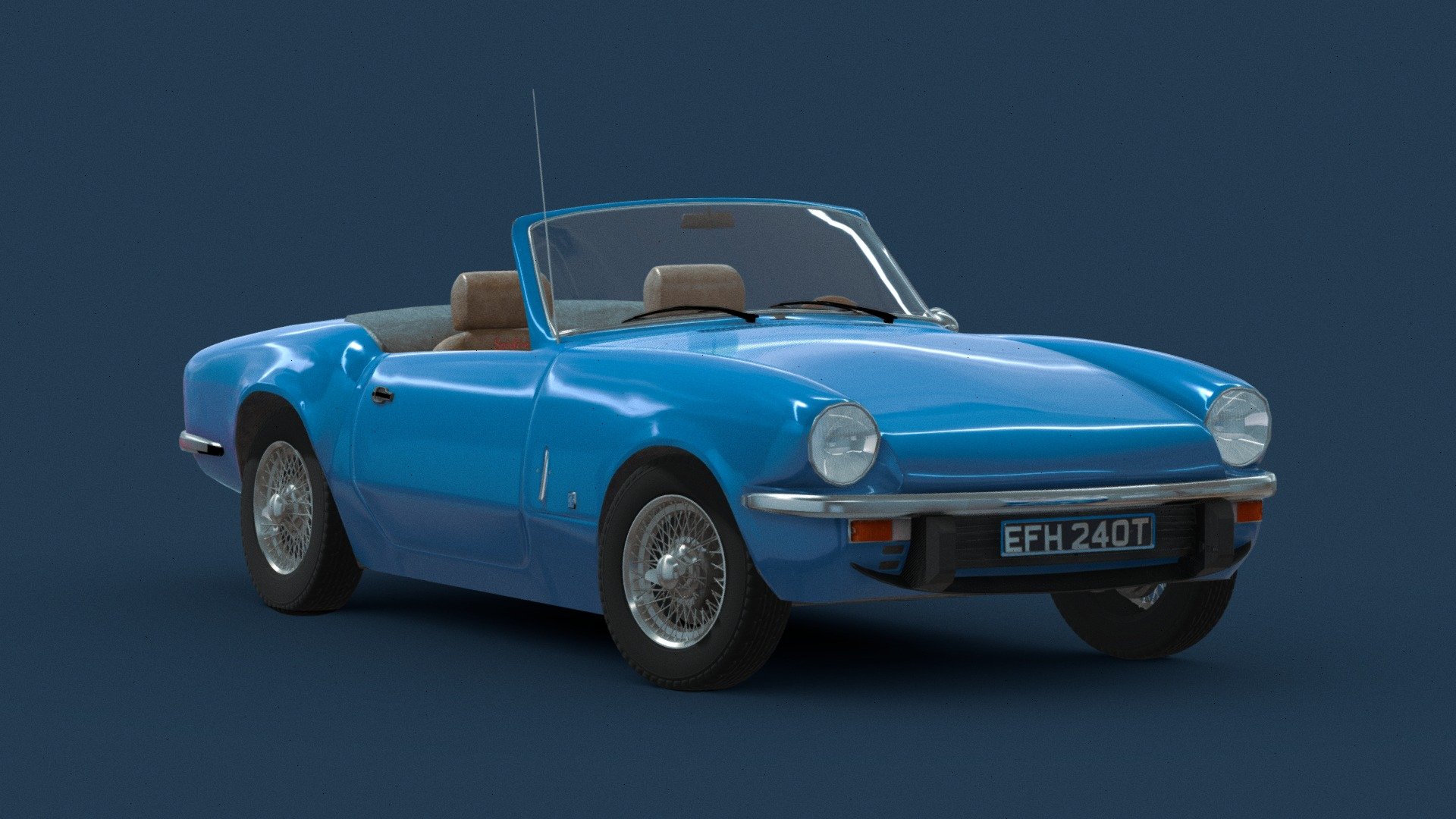 The Triumph Spitfire is an iconic British sports car and a great classic car. That is mostly thanks to its name, with the car named after Britain's World War II fighter aircraft, the Supermarine Spitfire. Powered by an inline 4 engine, this model is a 1972 spitfire with special addition seats 3d model