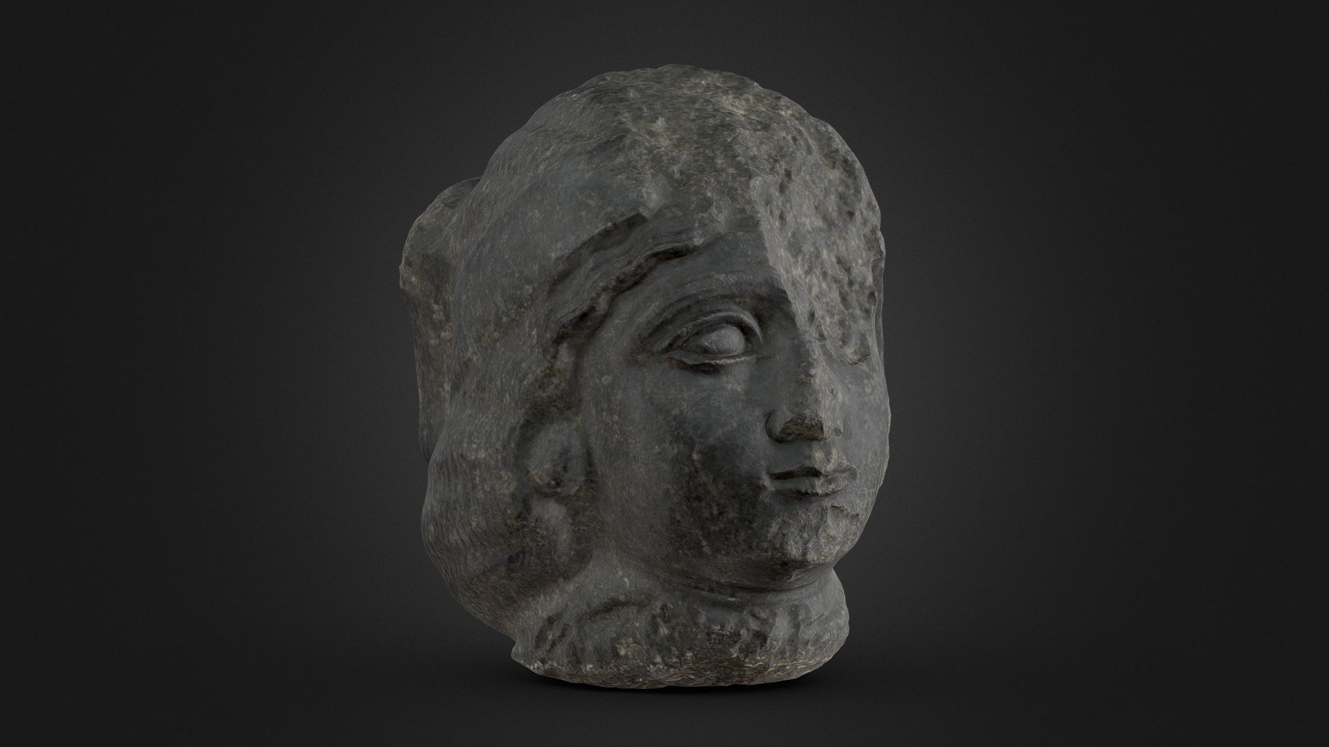 Woman's head from a diorite votive statue; wearing broad head-band; carved and polished; damaged left eye and forehead.

Cultures/periods: Third Dynasty of Ur

Production date: 2150BC-2000BC

Excavated/Findspot: Ur (city - archaic)

Museum number: 118564

© The Trustees of the British Museum. Shared under a Creative Commons Attribution-NonCommercial-ShareAlike 4.0 International (CC BY-NC-SA 4.0) licence.

See: https://www.britishmuseum.org/collection/object/W_1927-0527-37 - Votive figure - Download Free 3D model by The British Museum (@britishmuseum) 3d model
