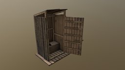 Outhouse/toilet bathroom, prop, toilet, fbx, wooden-house, asset, game, blender, wood, building, geme-ready, woodtoilet, cutytoilet