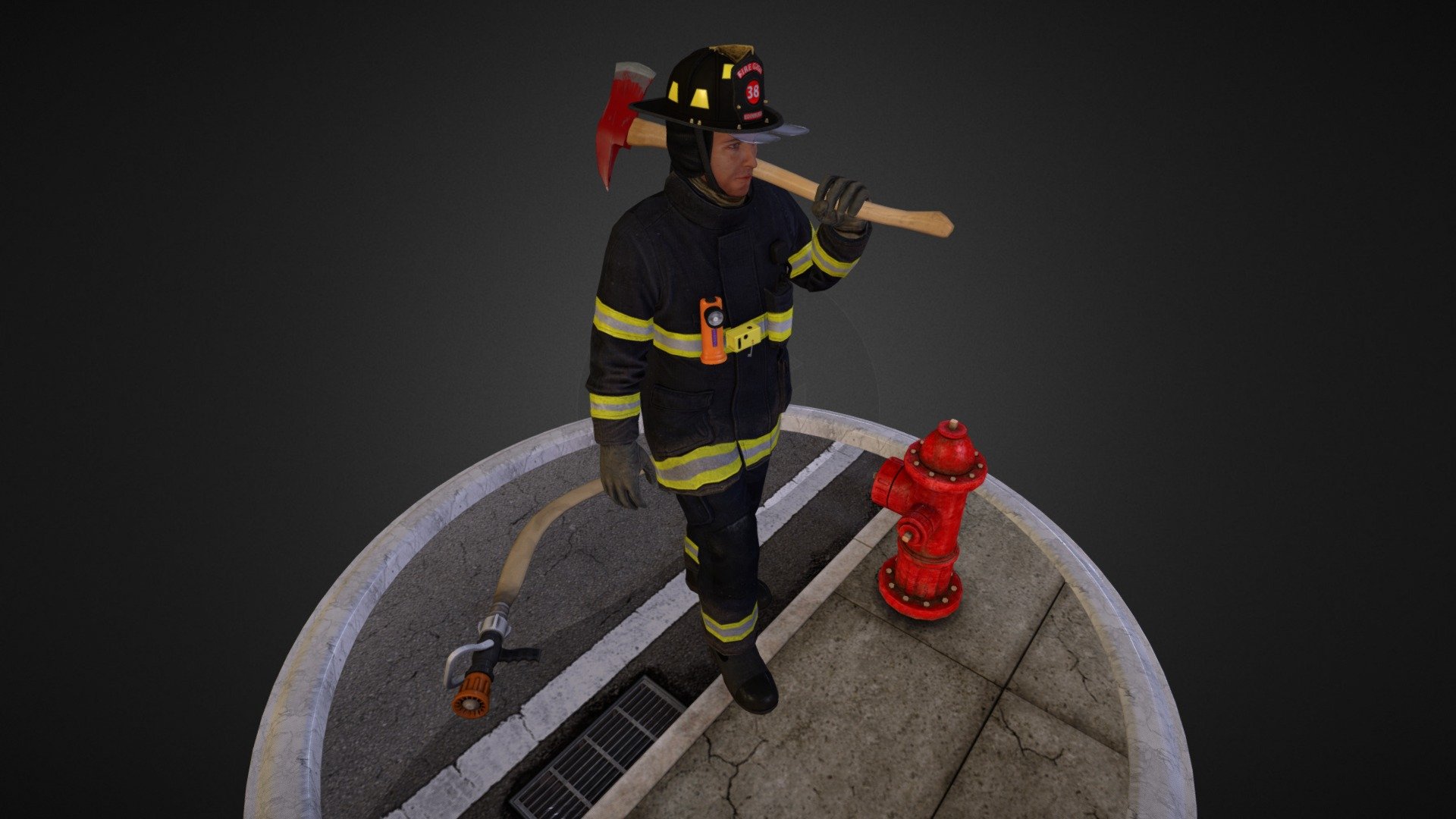 American Fire Fighter - Firefighter-model - 3D model by G2G3 (@showcase) 3d model