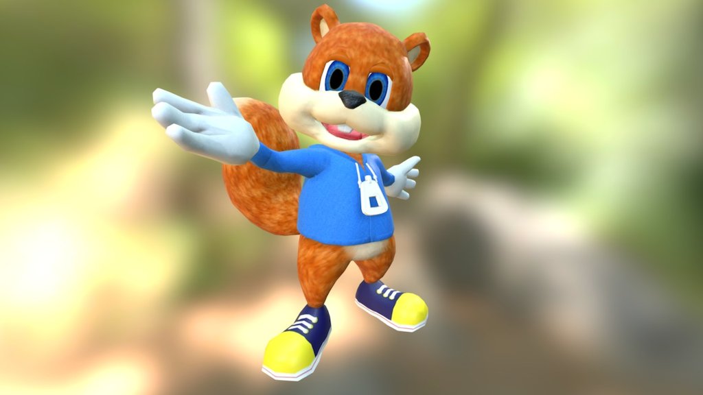 Here is a lowpoly model of Conker I made in my spare time. I designed it to be Gamecube/3DS level of detail. Modeled &amp; rigged in Maya, and textured using Photoshop 3d model