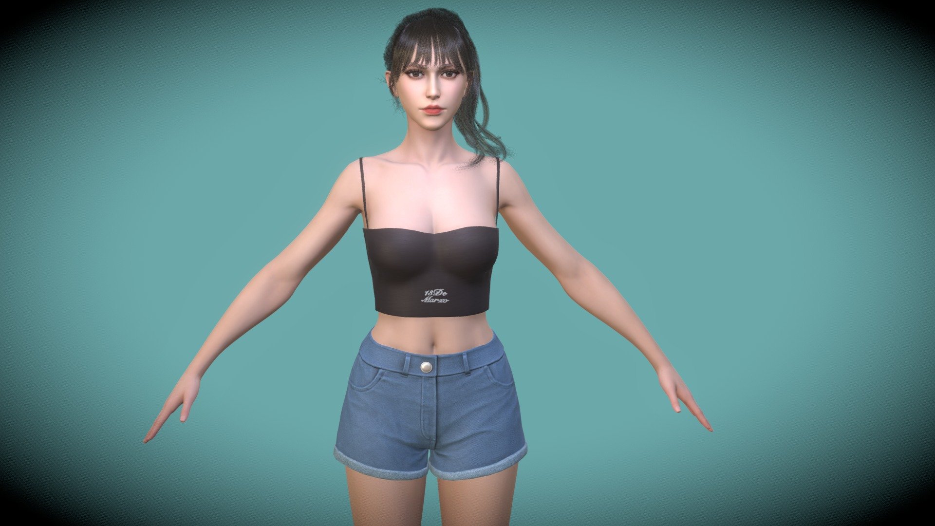 -Product name: Young Fashion woman wear tops and short jeans GameAssets

+Low poly, game ready, unrigged, PBR textures. Include nude body mesh.

Basemesh Highpoly mesh zbrush ztl file included.Only basemsh,cloth not included.

+2body versions: Full Clothes,Full Nude.

161144 tris.

Maya version：2016

mb FBX OBJ DAE ztl format fles included.

PBR Texture size ：Basemesh 4096*4096 tga format.OpenGL Normal map.Cloth:2048 tga format.OpenGL Normal map

The product please visit(NUDE PHOTO):https://www.artstation.com/a/23745461       Preview images is captured Marmoset toolbag 4.

Enjoy~ - Fashion Woman Tops And Short Jeans Game Assets - Buy Royalty Free 3D model by Vincent Page (@vincentpage) 3d model
