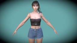 Fashion Woman Tops And Short Jeans Game Assets short, basemesh, fashion, young, shoes, jeans, woman, sneaker, gameassets, femal, wear, caucasian, tops, character, girl, clothing, woman