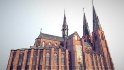 Arlanda Uppsala Cathedral tower, cathedral, tile, brick, exterior, medieval, catholic, bell, gothic, kirche, uppsala, christian, shingles, spire, tivsol, protestantism, architecture, low-poly, pbr, building, church, arlanda, domkyrka