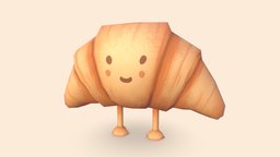Croissant food, cute, b3d, whimsical, blender-3d, croissant, low-poly-character, hand-painted