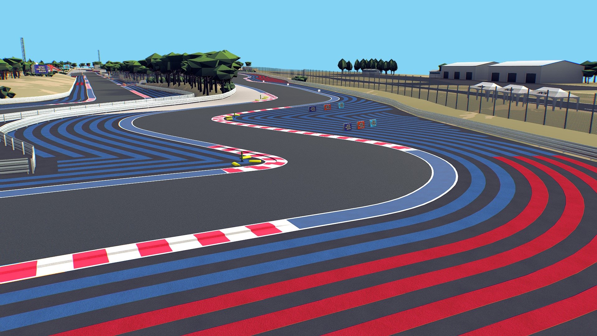 Driving on track in Unity engine:
https://www.youtube.com/watch?v=FXsIMbEf_Jk&amp;t=12s

Cartoon style model of race track, located near Castellet, east of Marseille, France. It was built in 1969, and opened in 1970. Mostly it was sponsored by Paul Ricard, who wanted to experience the challenges on making a race circuit. At the time it was opened, it was considered the safest track in the world. Wide tarmac run off areas with red and blue stripes make a lot of room for mistakes, and give the track a unique look. Thanks to warm winters of south France, this track is a popular location for winter off-season testing. Since 2018 it also holds Formula 1 French Grand Prix 3d model