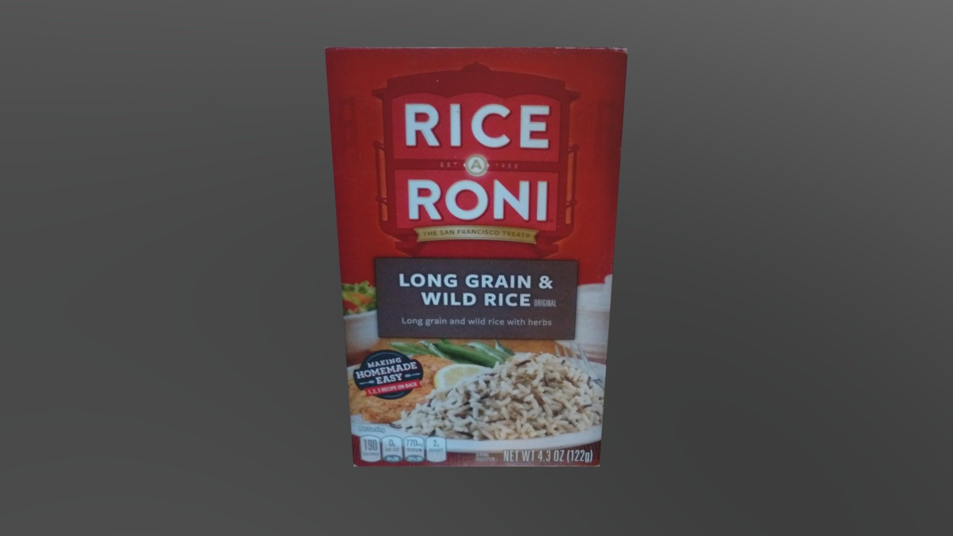 Doing a diorama of a grocery store or a display for Rice a Roni? Here ya go.

Want to use this in one of your builds? Go ahead. I give full permission to use this model as long as no one uploads and claims this as their own. If you enjoy my work and would like something custom made, don’t hesitate to reach out to me 3d model