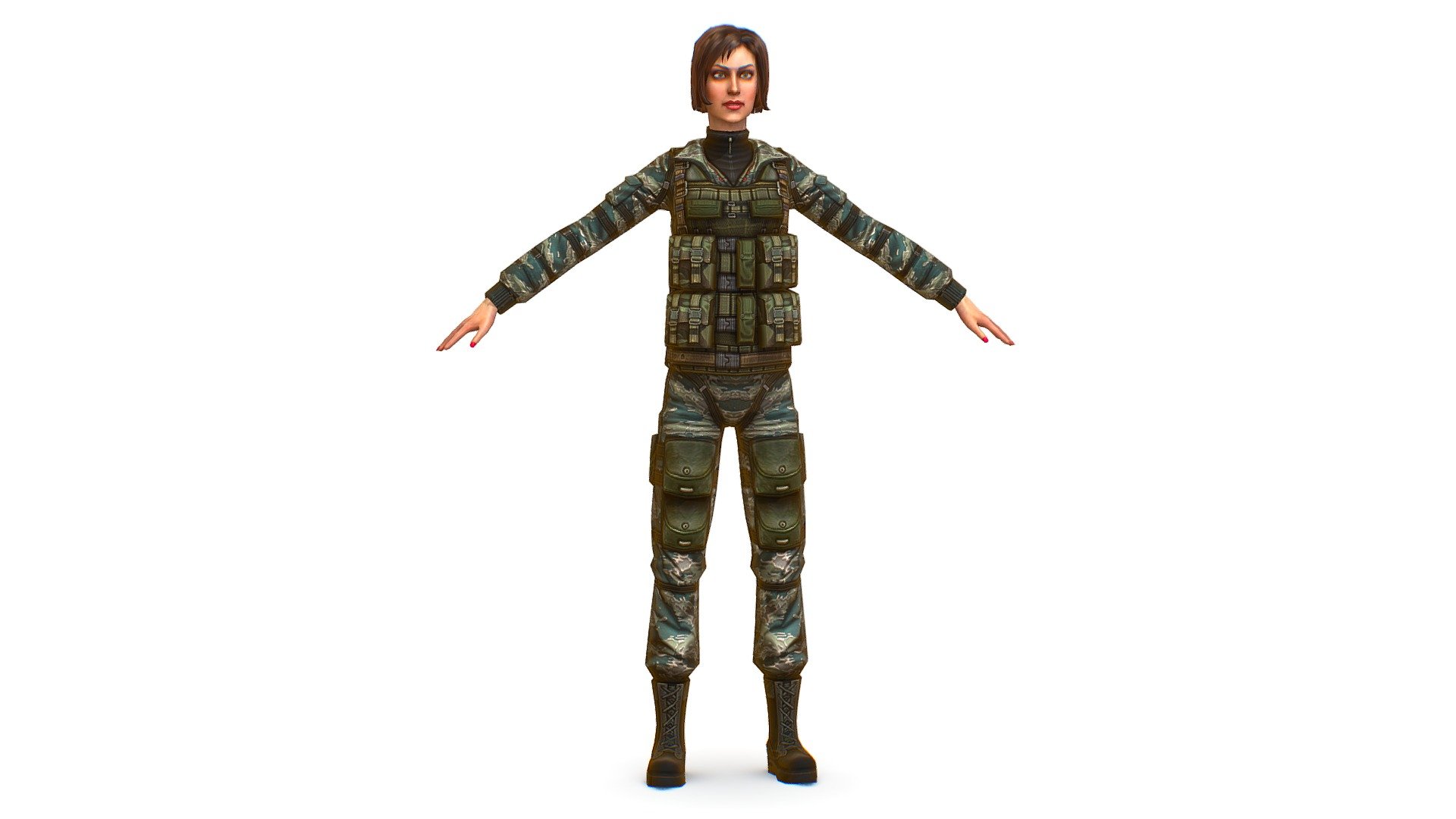 A young girl in army camouflage - 3dsMax file included/ texture 512 color only, head and body 3d model