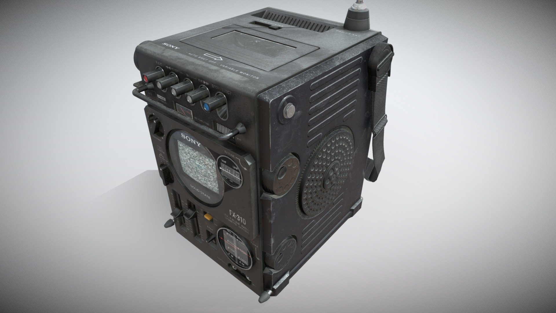 Old Sony FX-310 portable tv radio cassette recorder made in Maya, Substance painter and Photoshop 3d model
