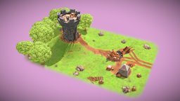 The Fat Knight trees, tower, castle, cute, tent, fort, assault, watchtower, warrior, fun, fight, bow, medieval, pie, fat, camp, night, siege, boulder, stylised, diorama, catapult, arrows, onager, siegemachine, nite, fatknight, substance, maya, low_poly, photoshop, lowpoly, stone, stylized, rock, war, knight, wall