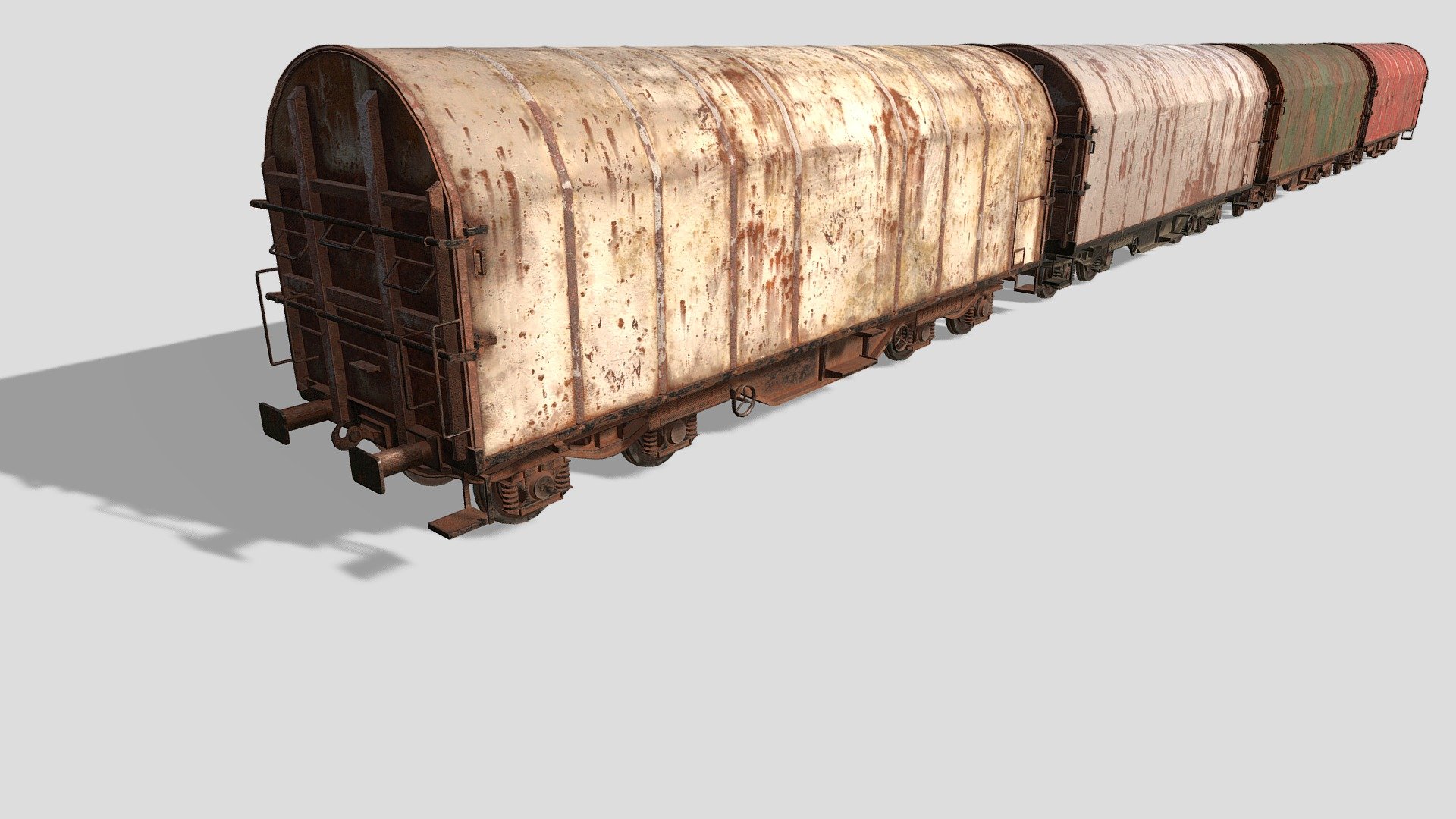 Set of 4 old train cars with Varying PBR textures 3d model